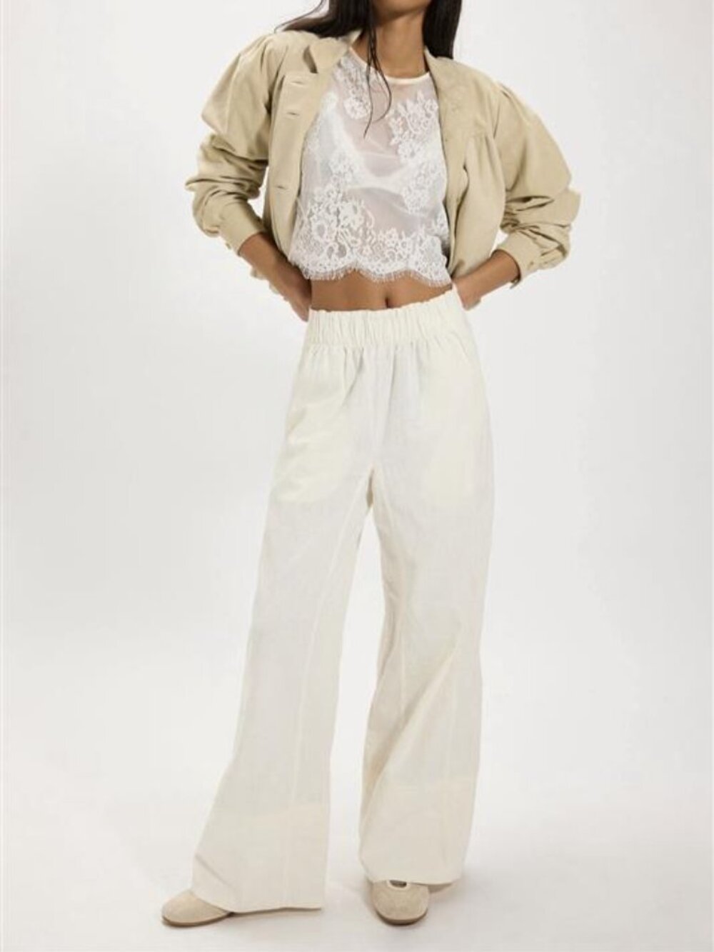 Free People Day's End Linen Pull-On Pants - Ivory